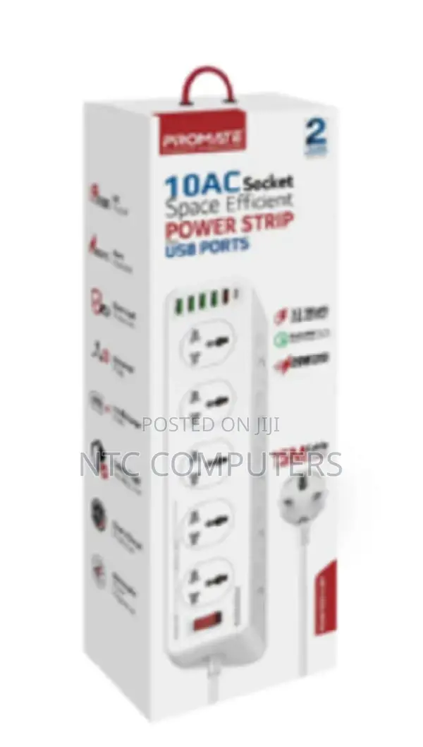 Promate 10ac Socket Space Efficient Power Strip With 20w Us