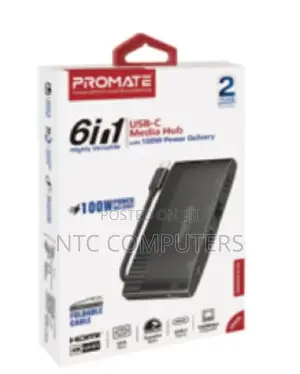 Promate 6 in 1 Super Speed Usb-C Media Hub With 100w Power
