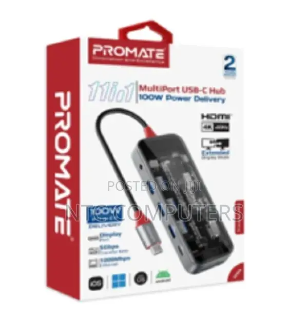 Promate 11-in-1 Transparent Ultra-Fast Multi-Port Usb-C Hub