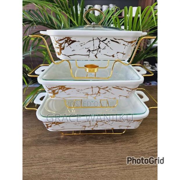 3pcs White Gold Ceramic Chaffing Dish - main view