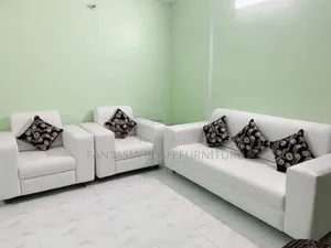 Elegant White 3 + 2 Sofa Set With Dark Pillows