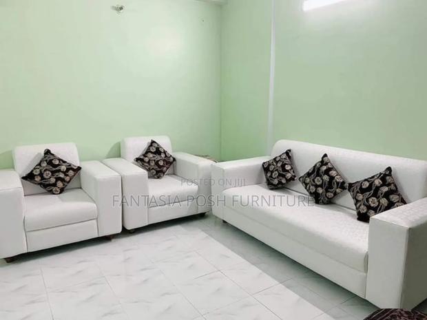 Elegant White 3 + 2 Sofa Set With Dark Pillows