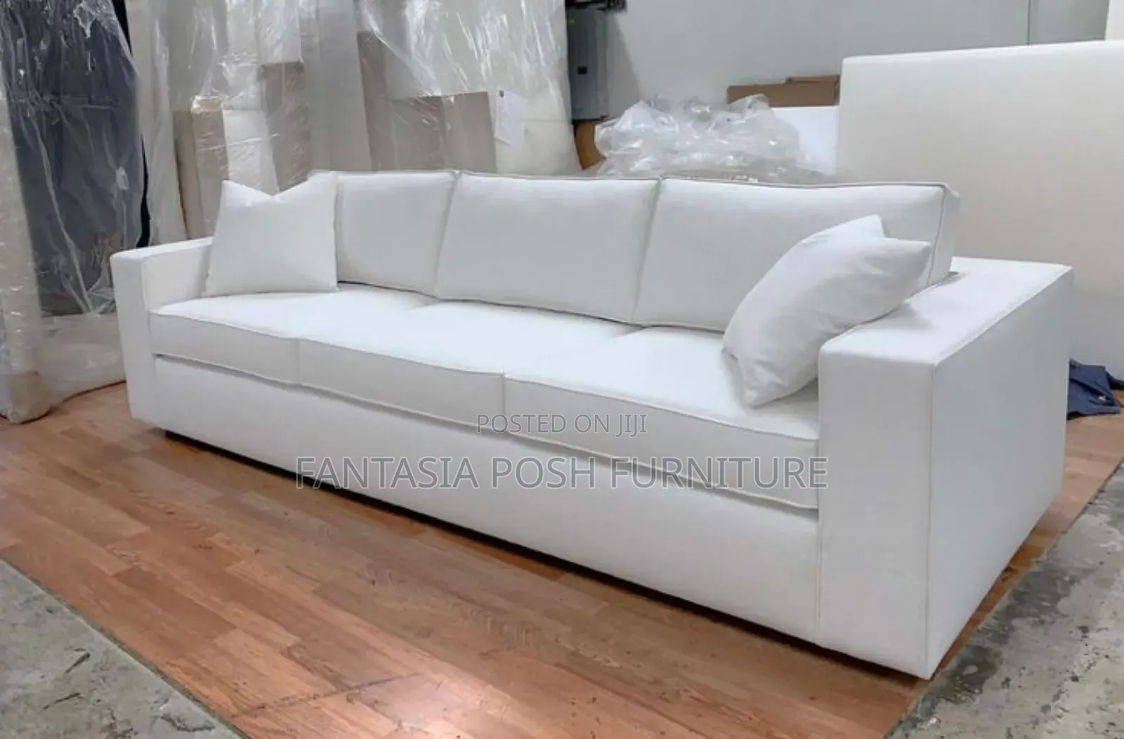 Contemporary White 3-Seater Sofa