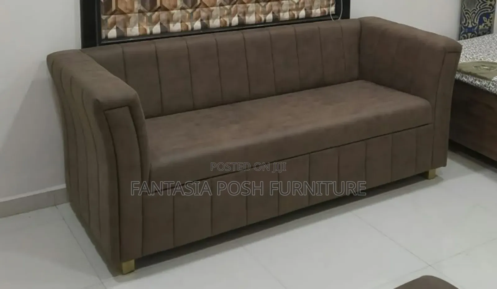 3-Seater Brown Flared-Arm Sofa