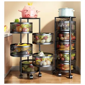 Round Fruit Rack With Wheels 5 Tier
