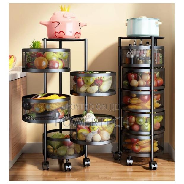 Round Fruit Rack With Wheels 5 Tier - main view