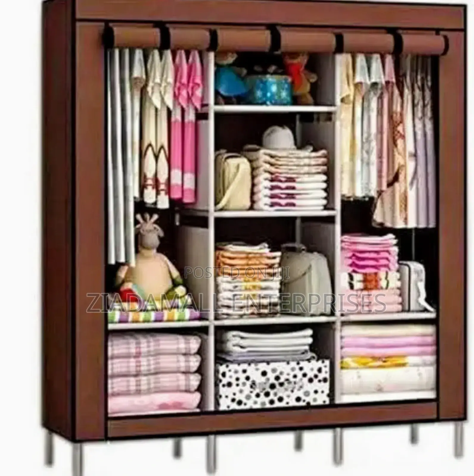 Portable Wardrobe Storage Clothes 3 Column Metallic