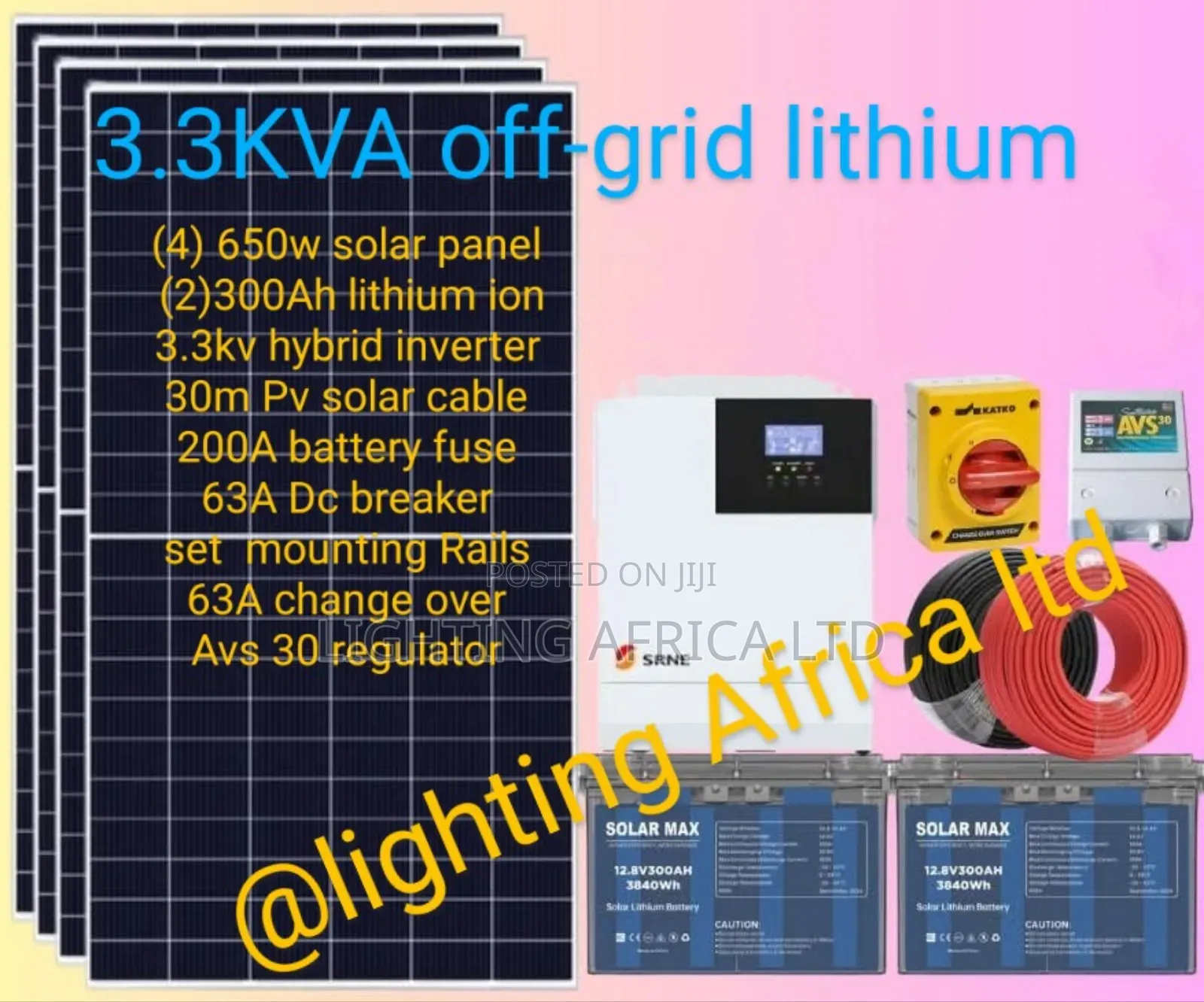 Top Quality 3.3kva Off-Grid (2)300ah Lithium Battery - (4)650w Solar