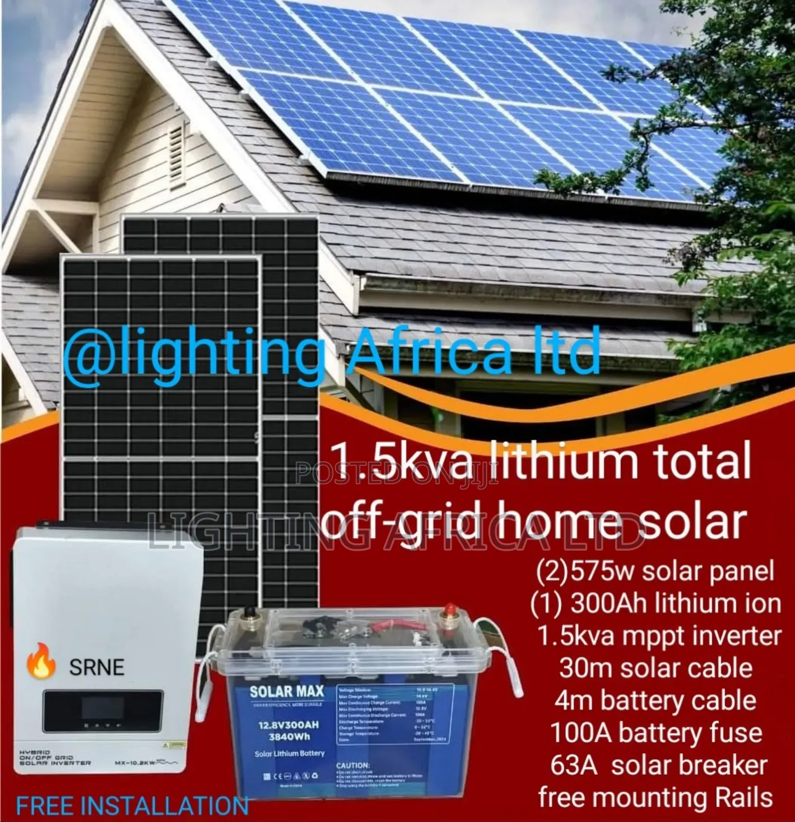 1.5kva Off-Grid - 300ah Lithium Ion (Fridge,55" Tv,8 Lighs,Music,Cctv)