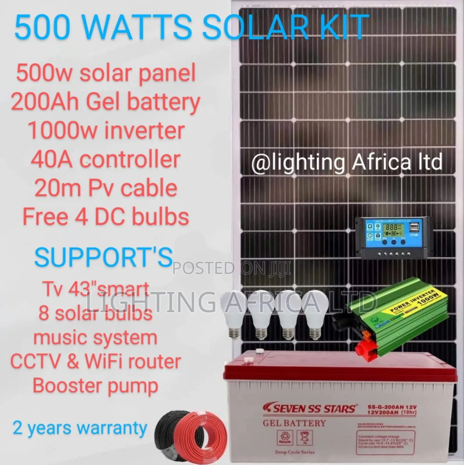 Smart Power 500w Solar System Complete 200ah Battery - 1000w Inverter