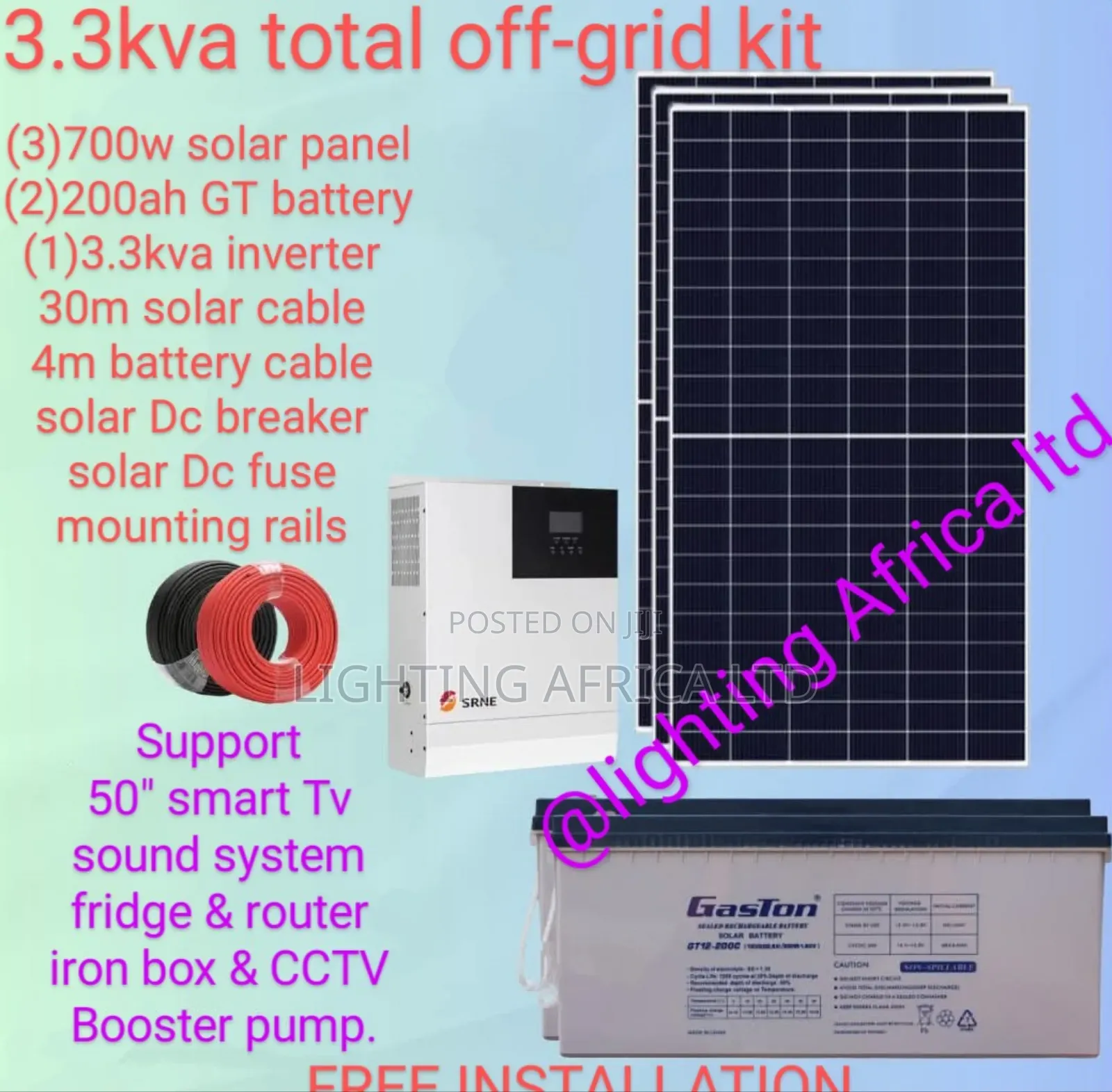 Home 3.3kva Total Solar Off-Grid - (3)700w - (2)200ah Batteries Kit