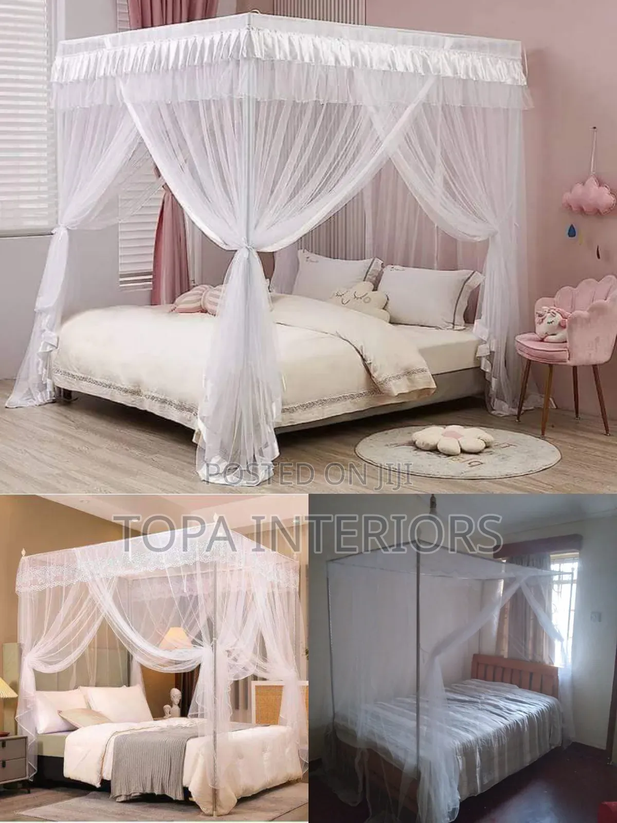 Bedroom Mosquito Nets With Four Metallic Tube Stands