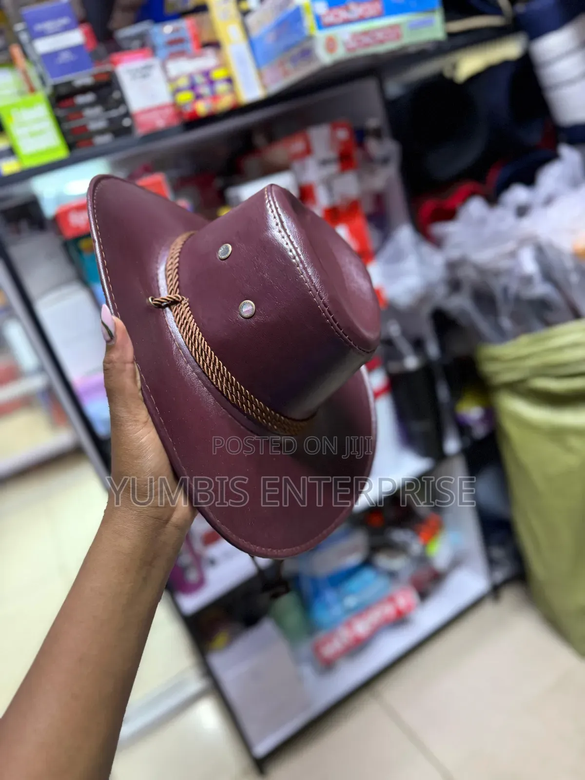 Maroon Unisex Adult Cowboy Hats Leather Material at 800