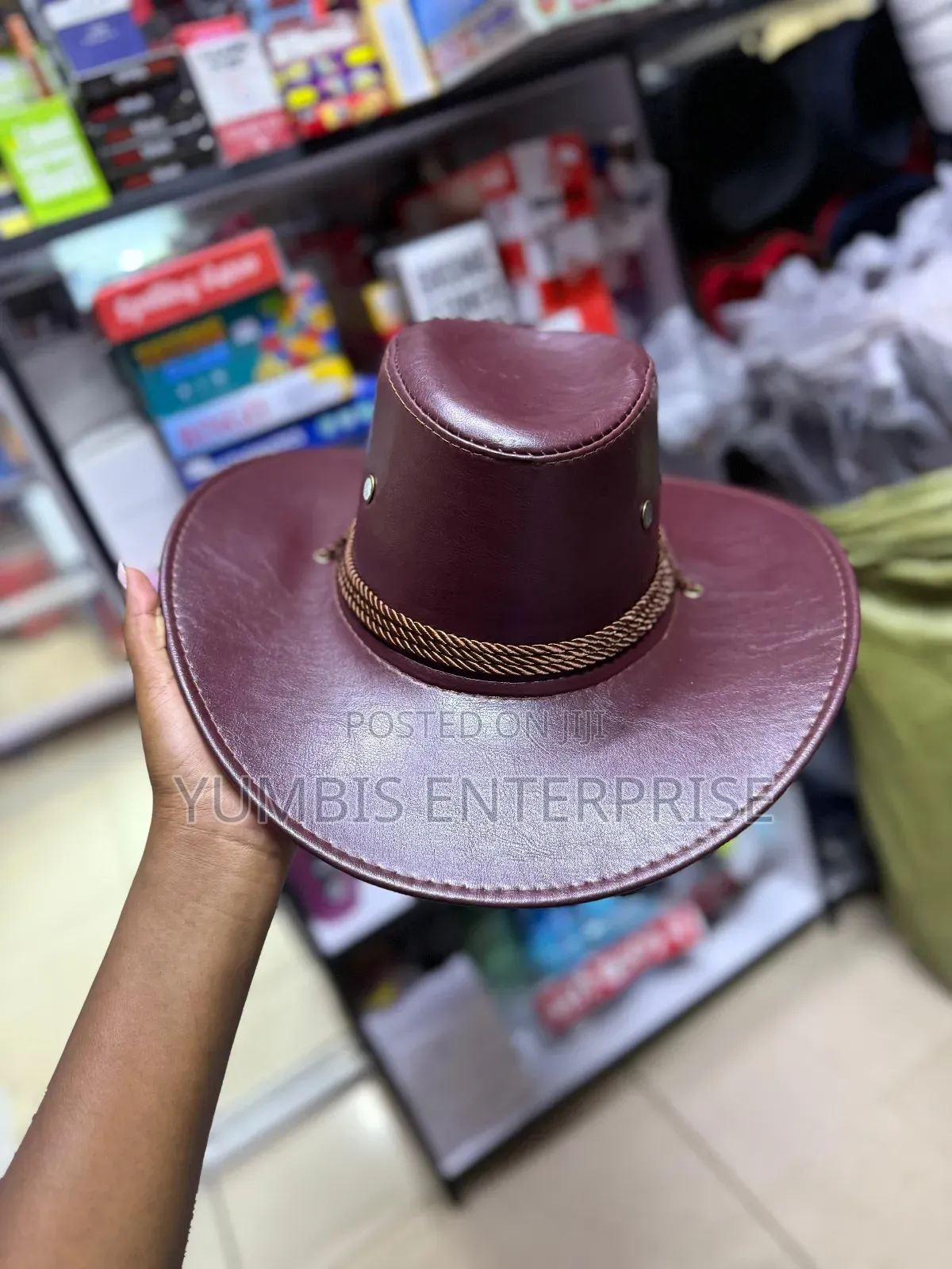 Maroon Unisex Adult Cowboy Hats Leather Material at 800