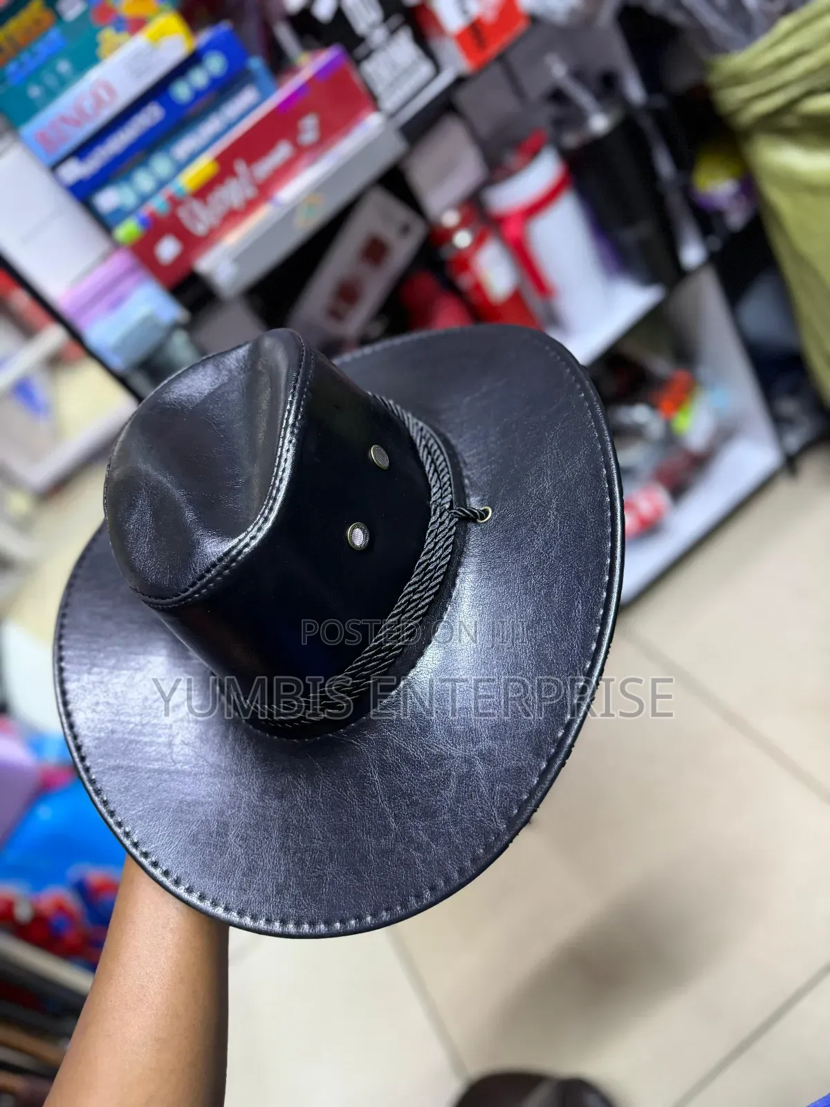 Black Cowboy Hats Leather Material Unisex for Cowboy