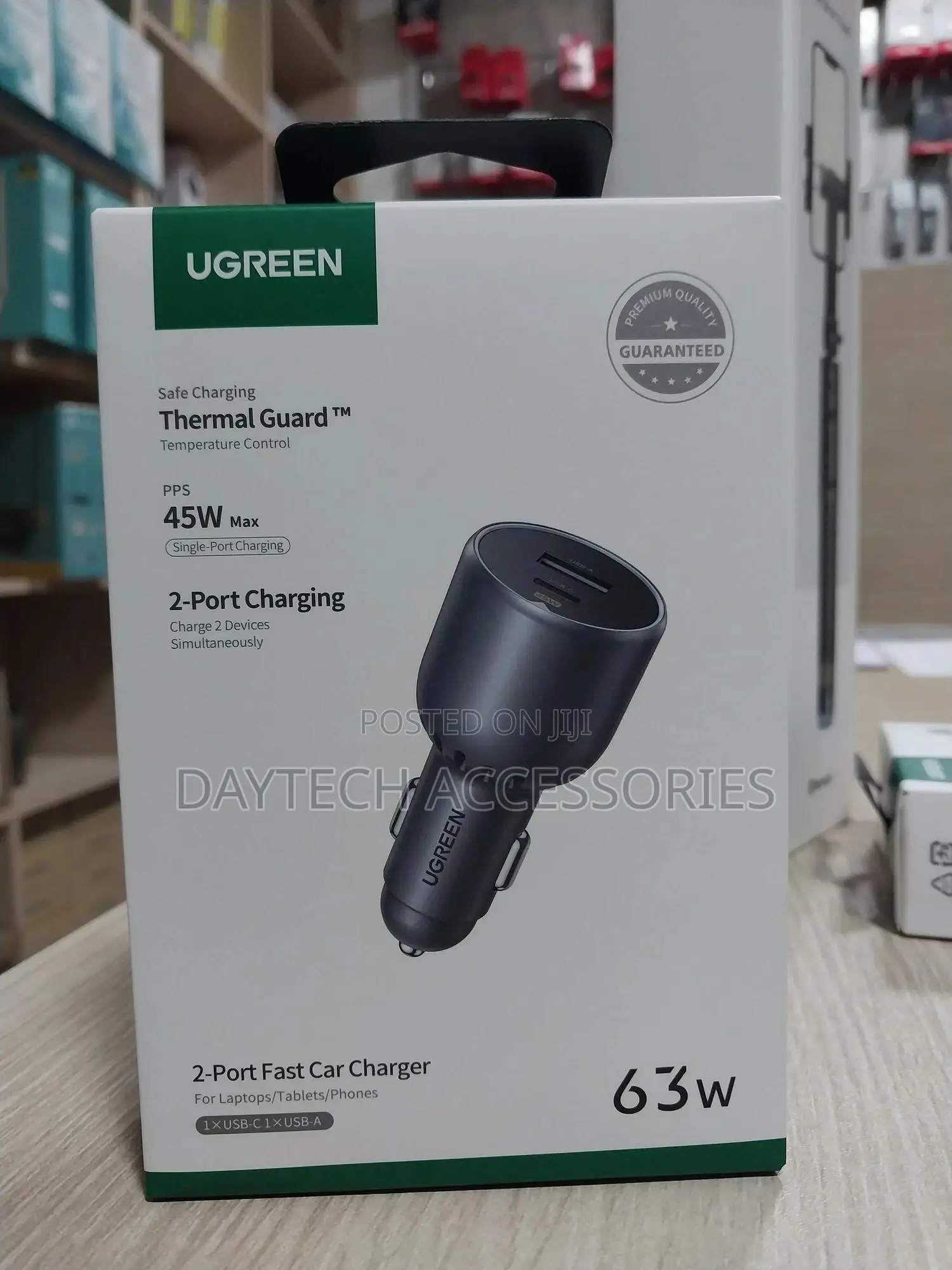 Ugreen Usb-C Pd + Usb-a 63w Fast Car Charger (Black)