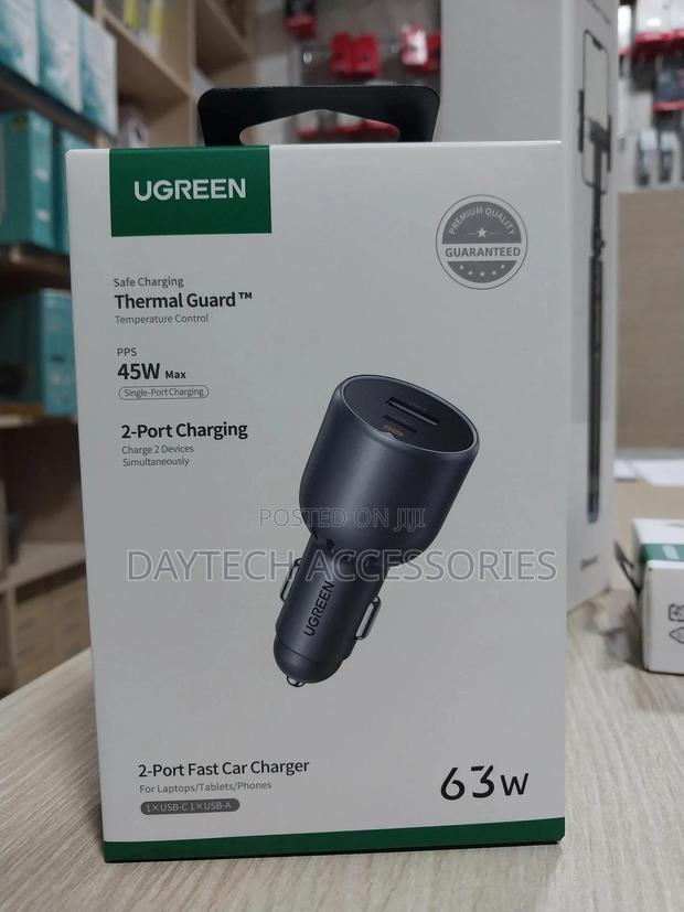 Ugreen Usb-C Pd + Usb-a 63w Fast Car Charger (Black)