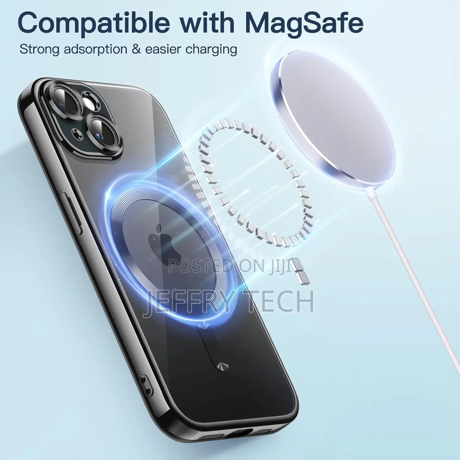 Jetech Magnetic Case for iPhone 15 Camera Lens Clear Case