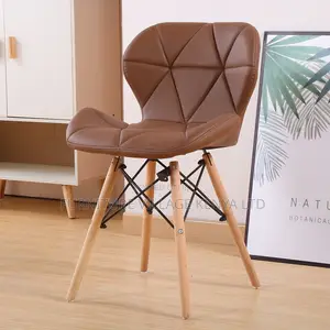 Office Chair: Modern Eames Leather Padded Wood Dining Seat