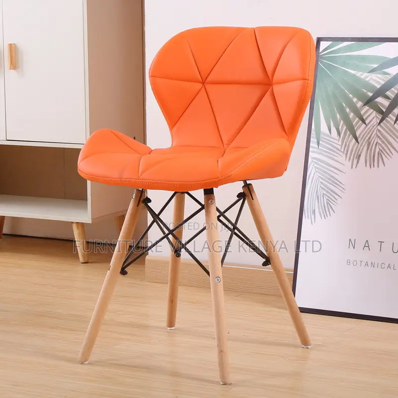 Office Chair: Modern Eames Leather Padded Wood Dining Seat