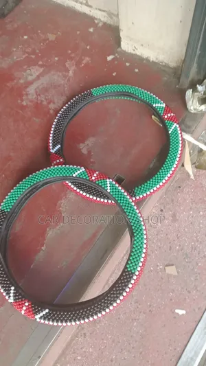 Beaded Kenyan Flag Universal Steering Wheel Cover