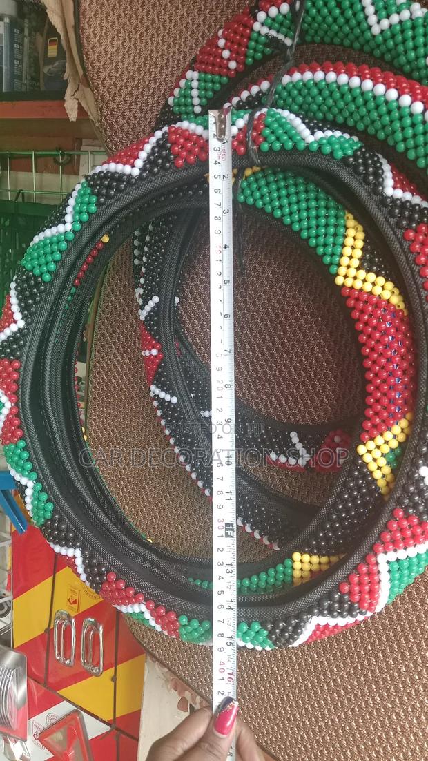 Beaded Steering Cover With Kenyan Color Theme