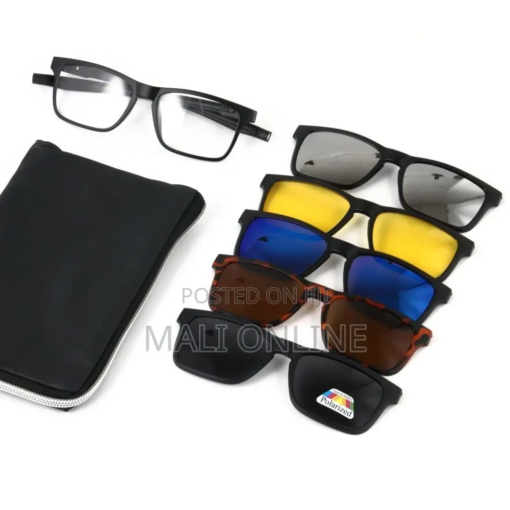 5-in-1 Magnetic Clip-on Sunglasses Tr90 Rectangle Frame