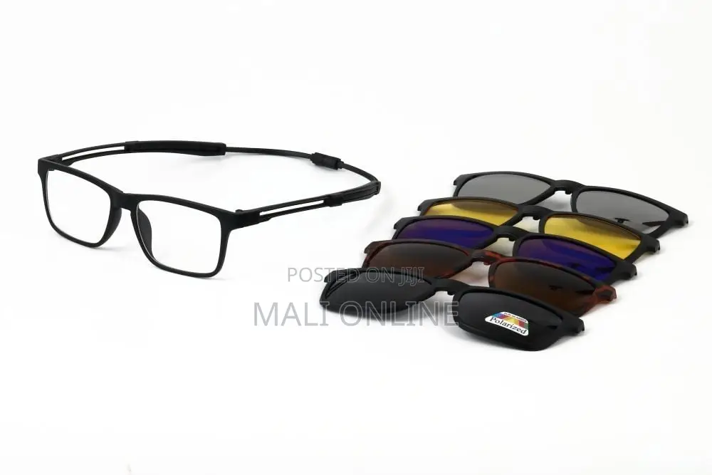 5-in-1 Magnetic Clip-on Sunglasses Tr90 Rectangle Frame