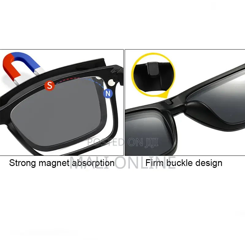 5-in-1 Magnetic Clip-on Sunglasses Tr90 Rectangle Frame