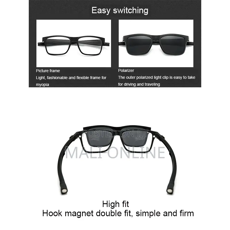 5-in-1 Magnetic Clip-on Sunglasses Tr90 Rectangle Frame