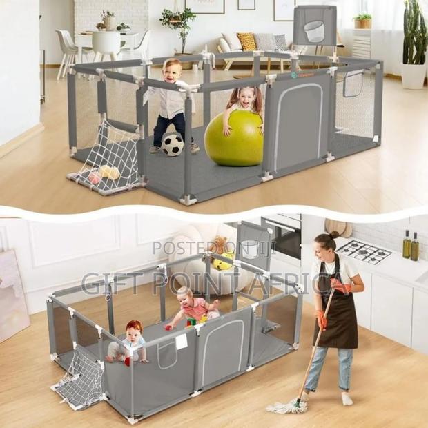 Grey Kids Playpen For Safety - main view
