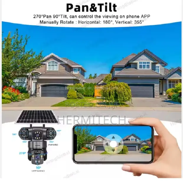 Hongglobal 8mp 360 Dual Lens PTZ Wireless Solar Energy CCTV