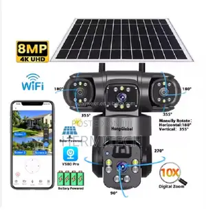 Hongglobal 8mp 360 Dual Lens PTZ Wireless Solar Energy CCTV