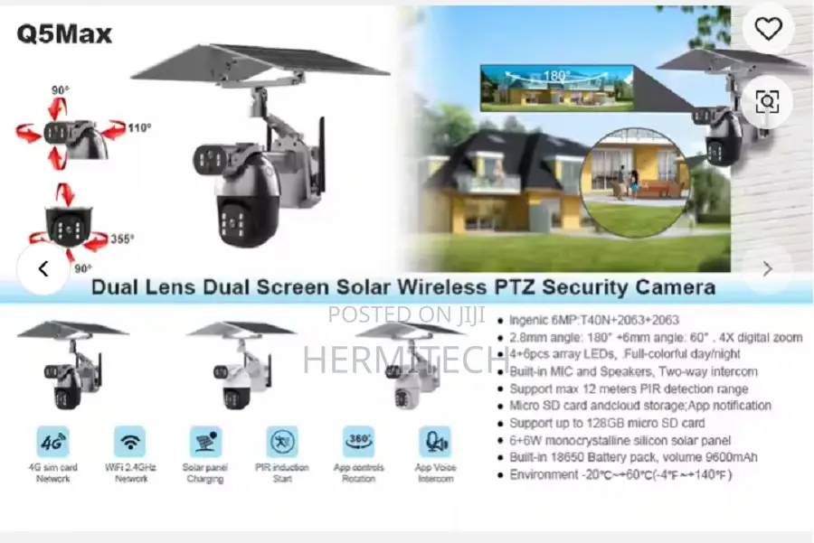 Ubox Solar 4g Lte CCTV Camera 6mp Dual Lens Pir Alarm