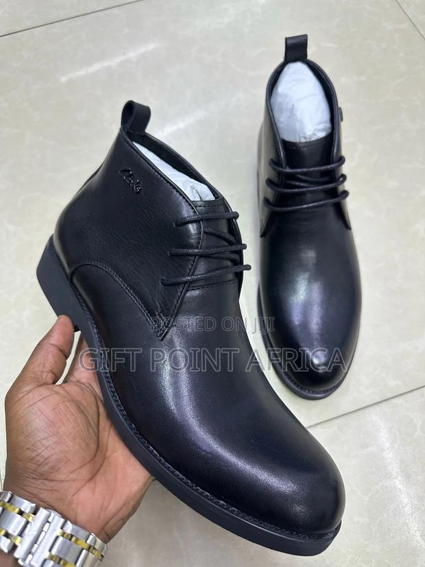 Black Leather Clarks Boots For Men