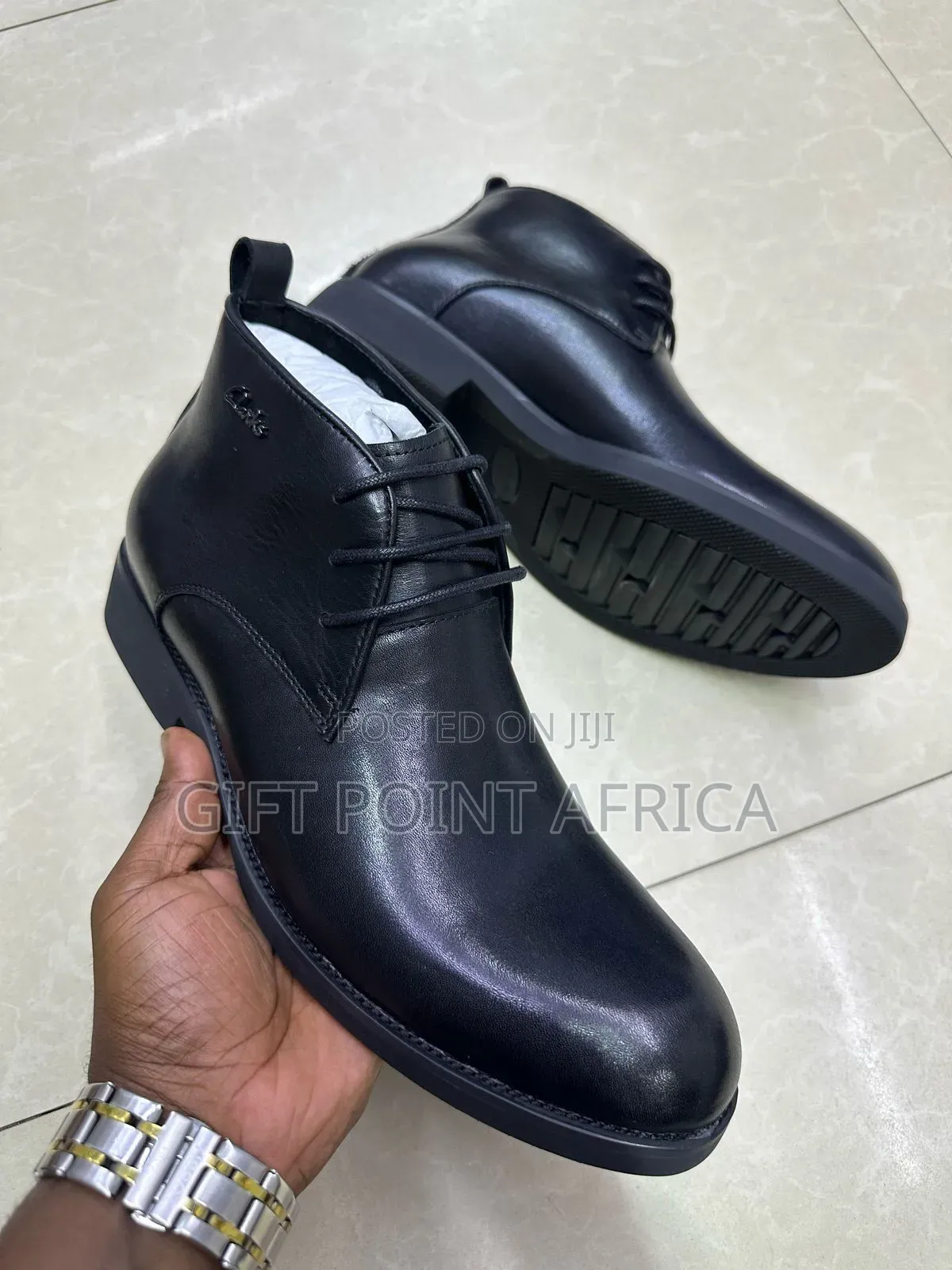 Black Leather Clarks Boots For Men
