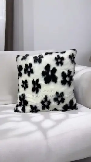 Fluffy Black and White Fur Throw Pillow Cover