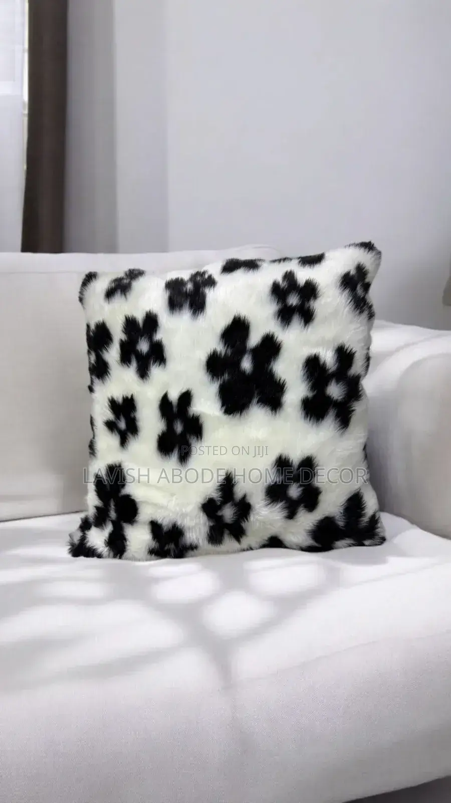 Fluffy Black and White Fur Throw Pillow Cover