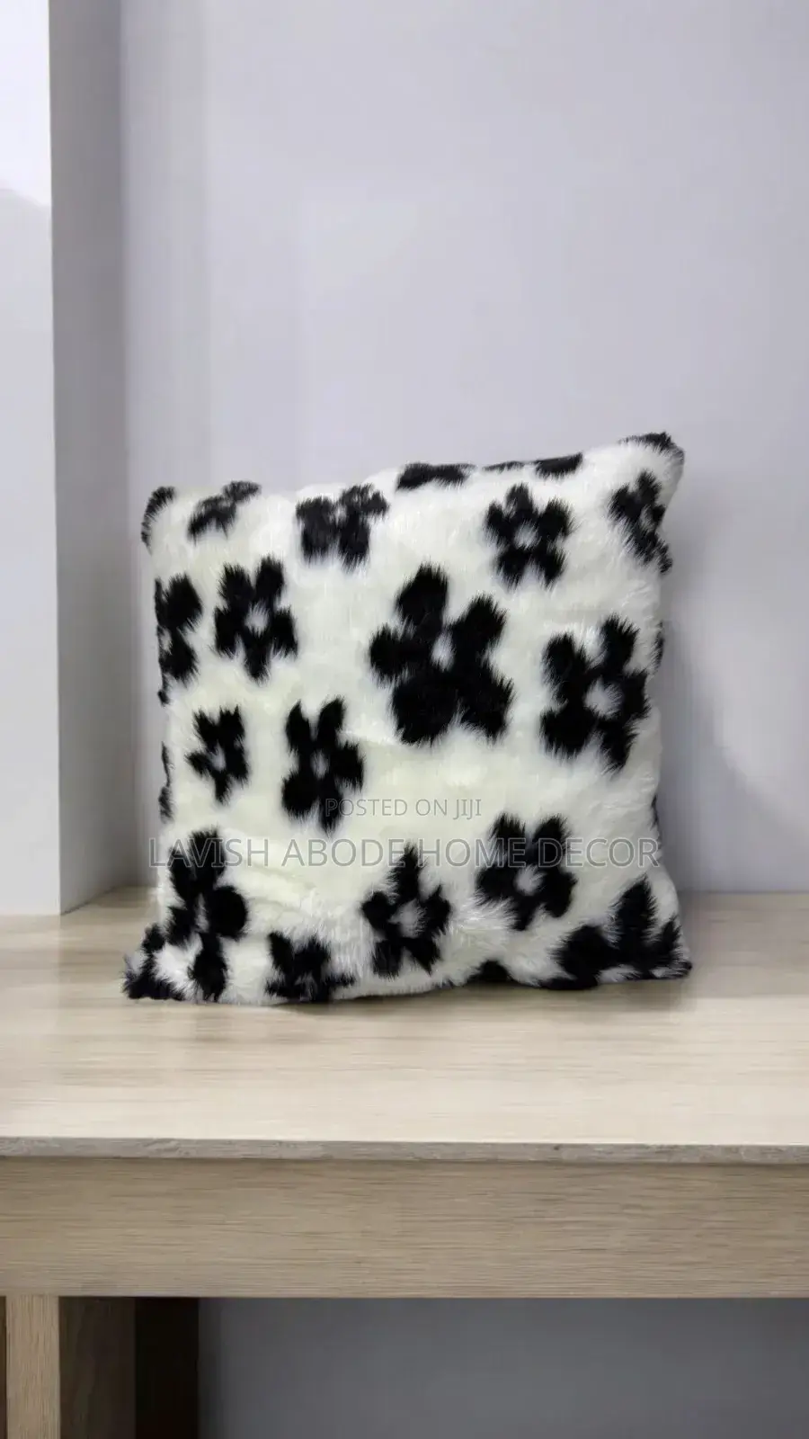 Fluffy Black and White Fur Throw Pillow Cover
