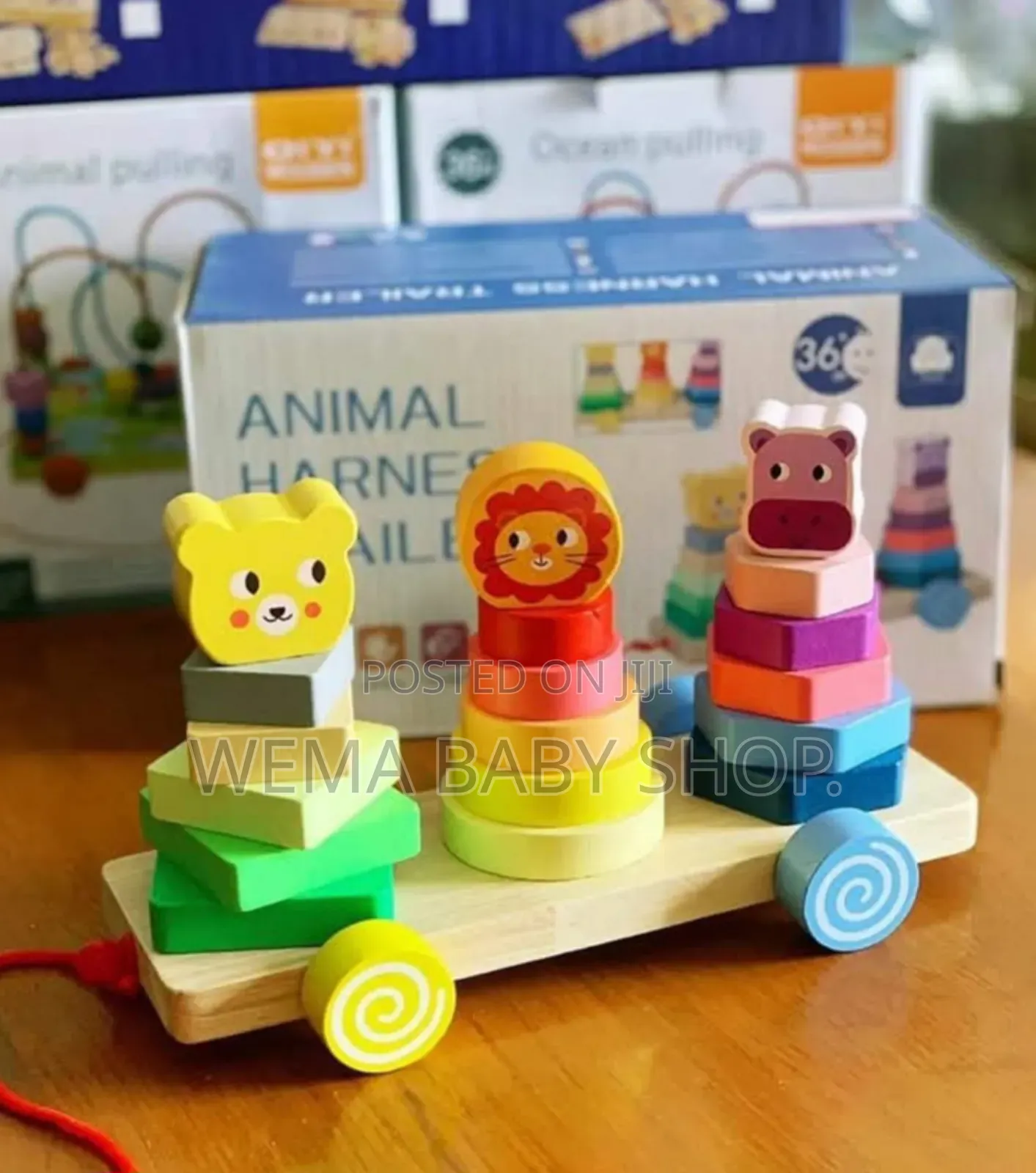 3 in 1 Wooden Montessori Stacker/Animal Harness Trailer