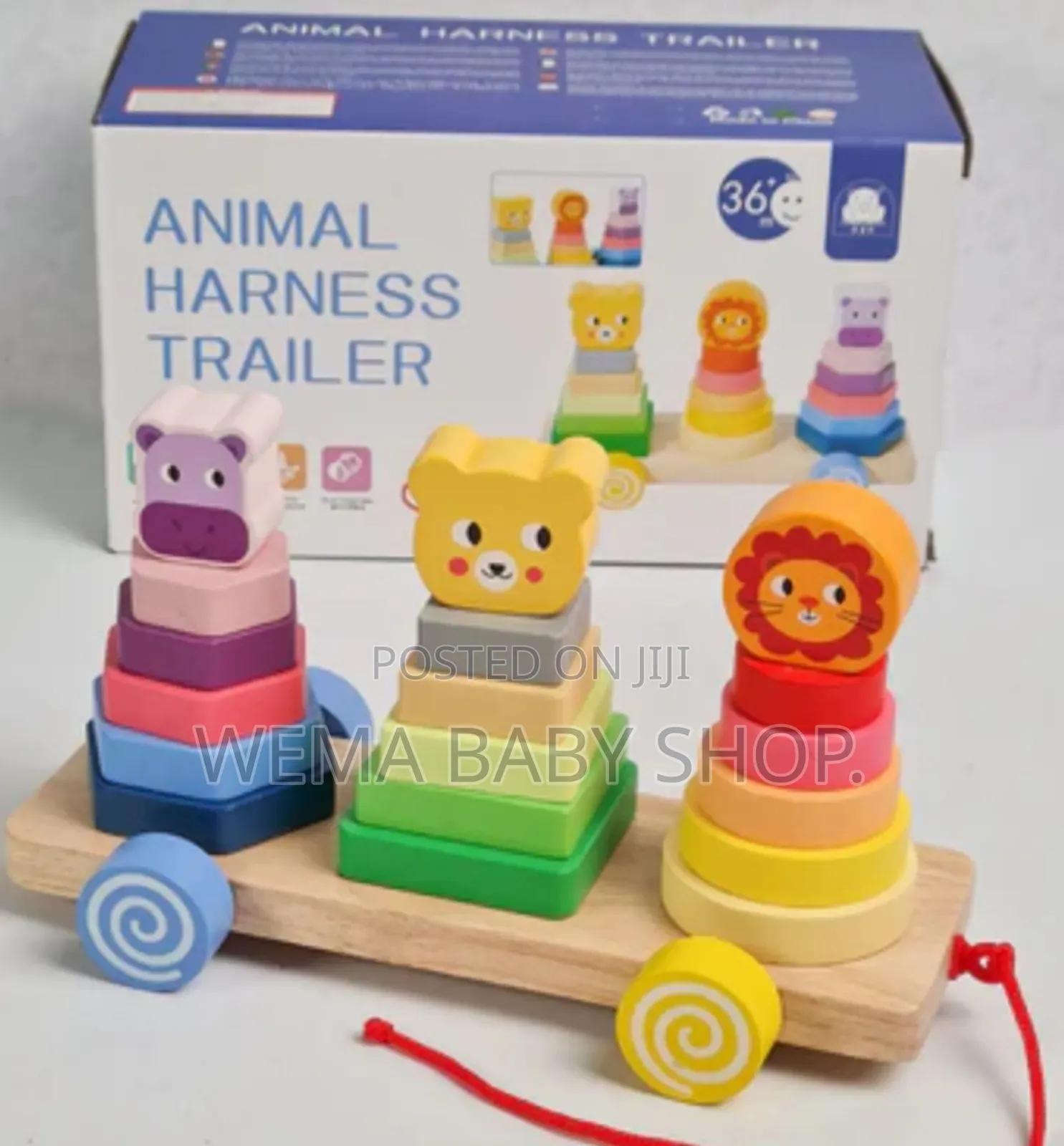 3 in 1 Wooden Montessori Stacker/Animal Harness Trailer