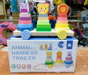 3 in 1 Wooden Montessori Stacker/Animal Harness Trailer