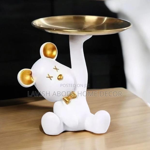 Bear Key Receiver Sculpture Statue With Gold Tray