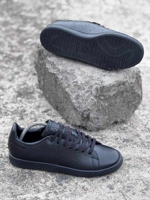 Black (Addidas) Stansmith Leather Laced Casuals* - main view