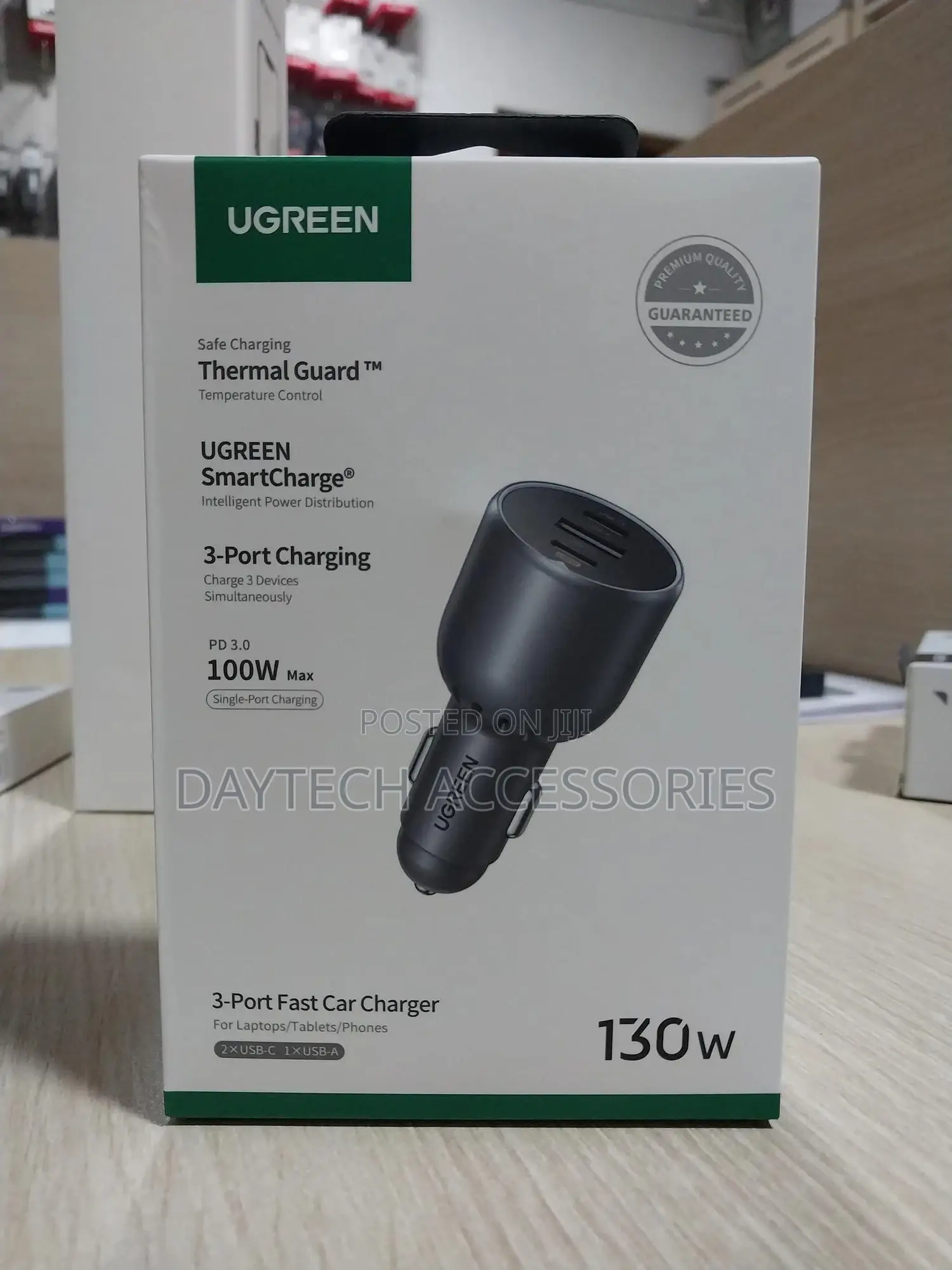 Ugreen 130w 3 Ports Car Charger (Usb A, C)
