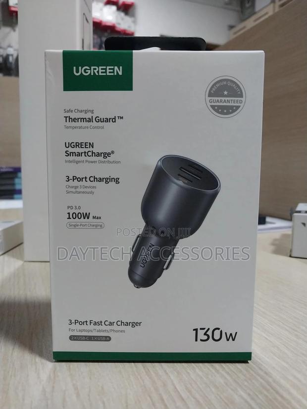 Ugreen 130w 3 Ports Car Charger (Usb A, C)