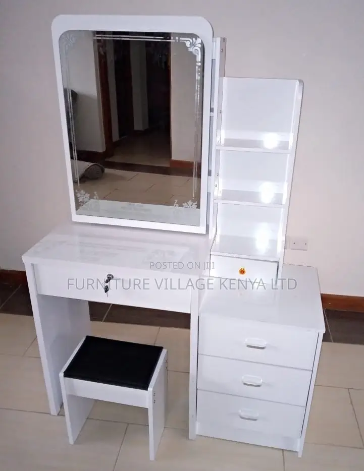 Dressers: White Wood Dressing Table With Makeup Storage