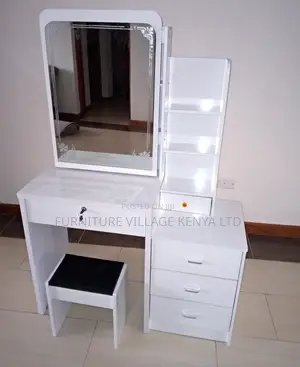Dressers: White Wood Dressing Table With Makeup Storage