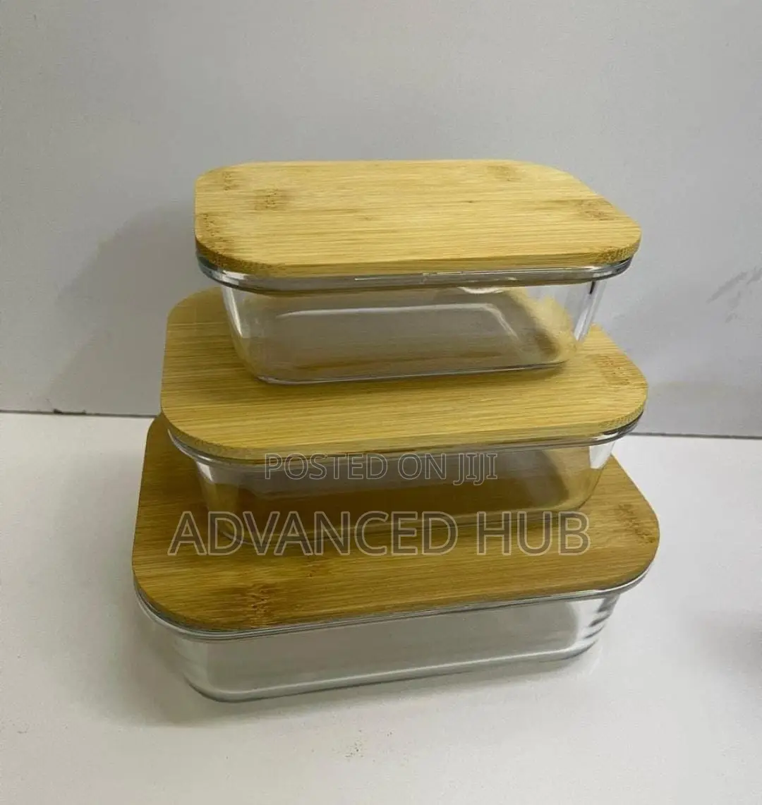 3in1 Glass Snack Storage Box Set Wooden Top Lid