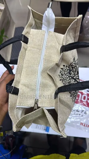 Brown Jute Tote Bags With Zip
